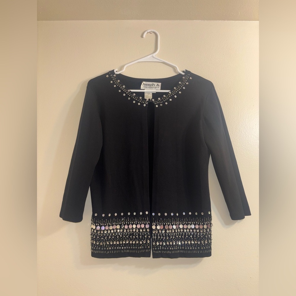 Joseph A. Womens sz Medium Black Sweater Open Cardigan Beaded
Sequin Embellished